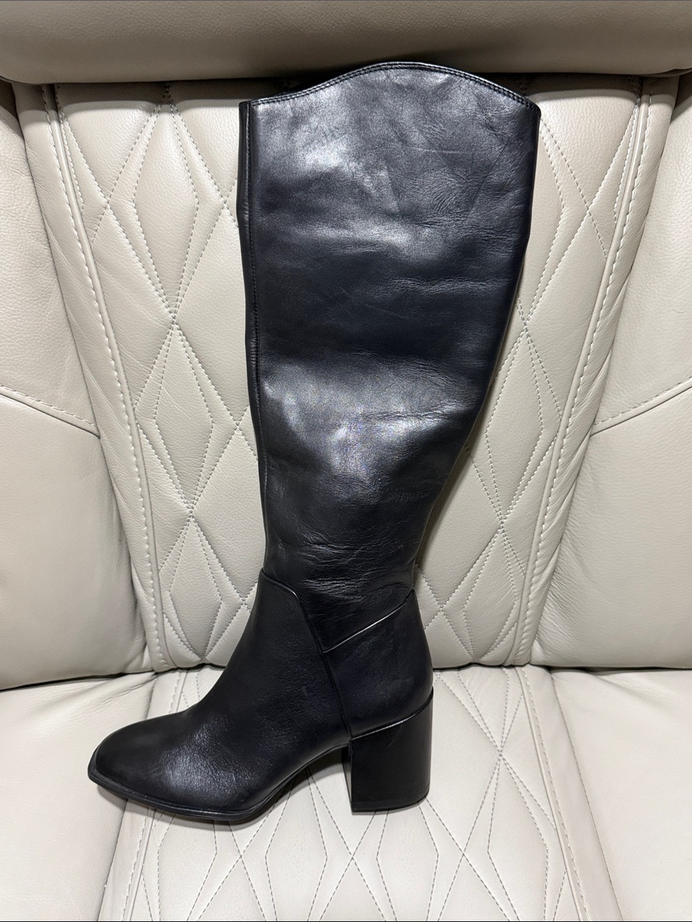 Nordstrom NOVALENTINA Black Leather Knee-High Block Heel Boots